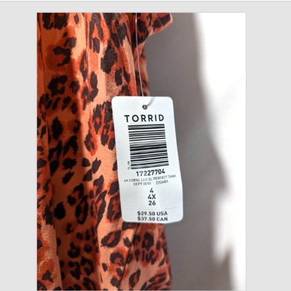 NEW Torrid Perfect Super Soft Crew Neck Jersey Tank Coral Animal Print 4X - Picture 2 of 3